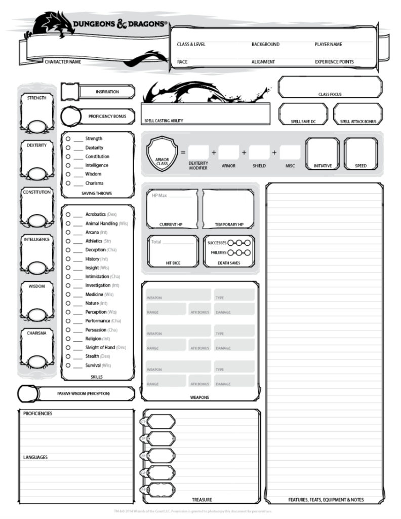 The official Dungeons and Dragons 5e character sheet.